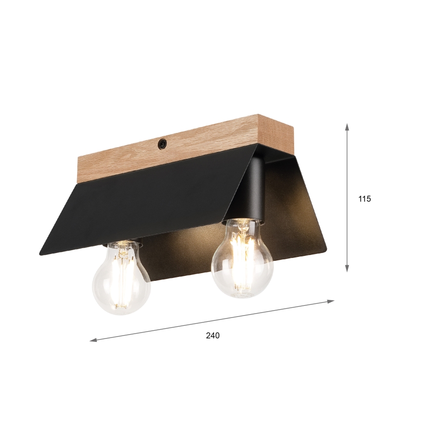 Plafondlamp ESME 2xE27/15W/230V zwart/eiken