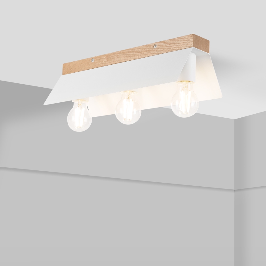 Plafondlamp ESME 3xE27/15W/230V wit/eiken