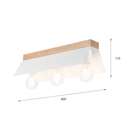 Plafondlamp ESME 3xE27/15W/230V wit/eiken