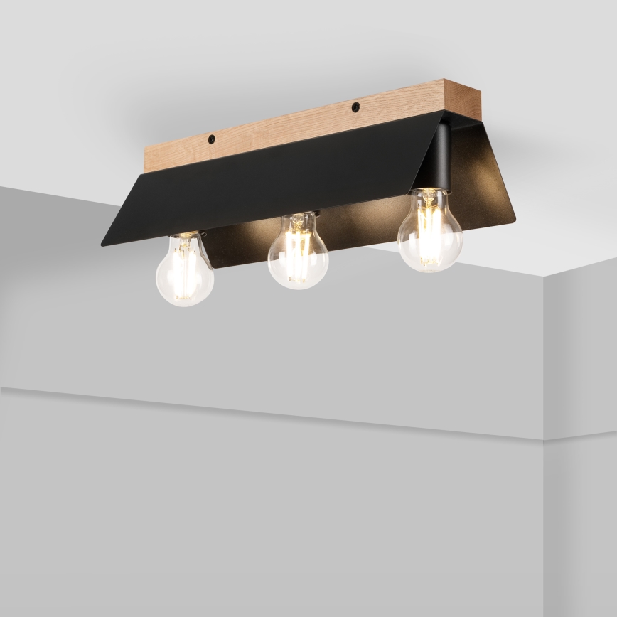 Plafondlamp ESME 3xE27/15W/230V zwart/eiken