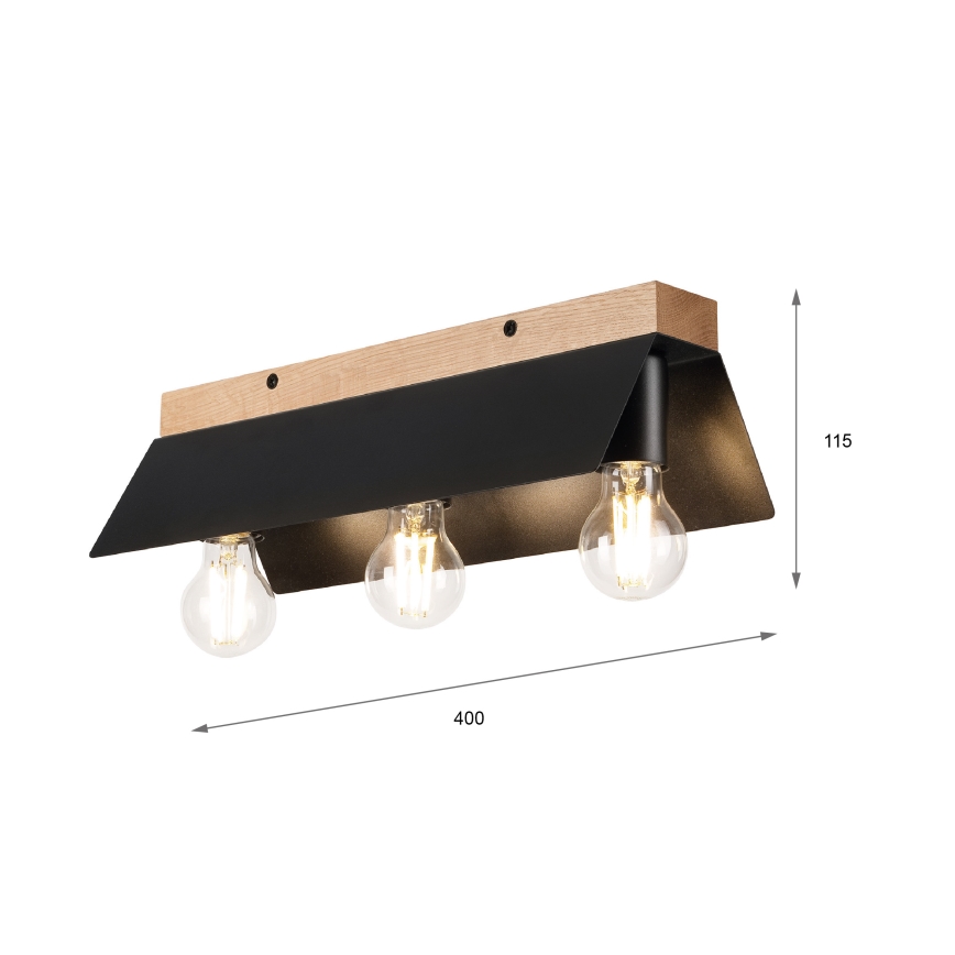 Plafondlamp ESME 3xE27/15W/230V zwart/eiken
