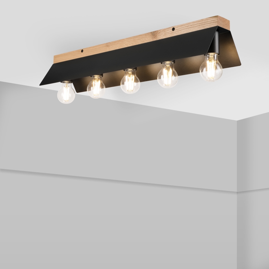 Plafondlamp ESME 5xE27/15W/230V zwart/eiken