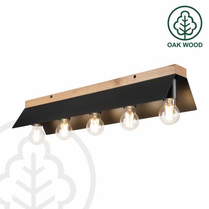 Plafondlamp ESME 5xE27/15W/230V zwart/eiken