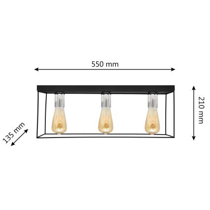 Plafondlamp FINN 3xE27/15W/230V zwart/glanzend chroom