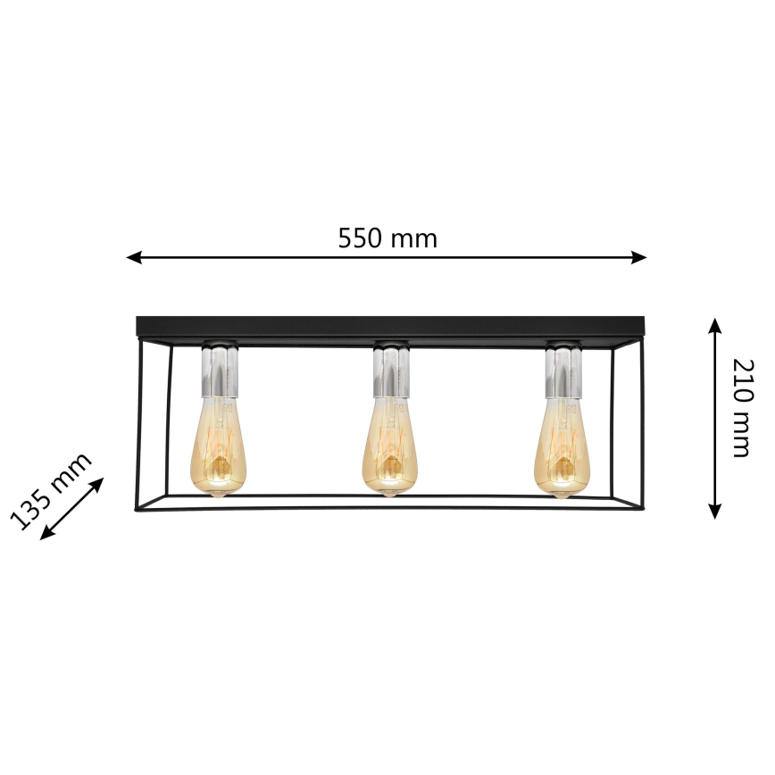 Plafondlamp FINN 3xE27/15W/230V zwart/glanzend chroom