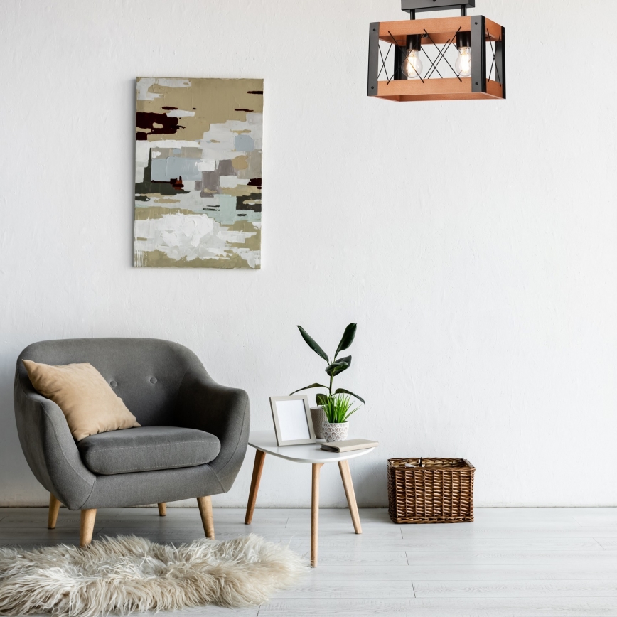Plafondlamp FRIDA 2xE27/60W/230V zwart/bruin beuken