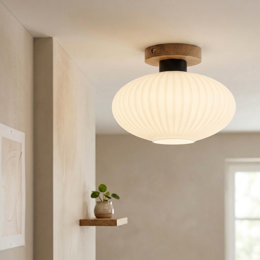 Plafondlamp HARMA WOOD 1xE27/15W/230V eiken/wit Ø 25 cm