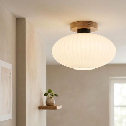 Plafondlamp HARMA WOOD 1xE27/15W/230V eiken/wit Ø 30 cm