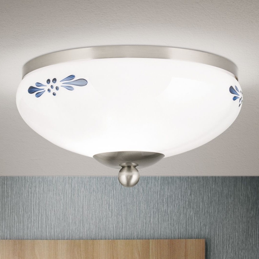 Plafondlamp LANDHAUS 1xE27/60W/230V diameter 21 cm mat chroom/wit