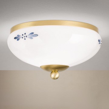 Plafondlamp LANDHAUS 1xE27/60W/230V Ø 21 cm messing/wit/blauw