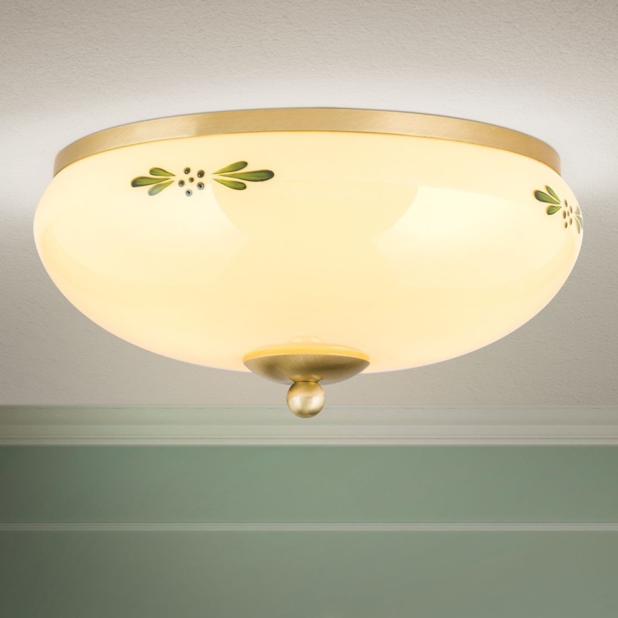 Plafondlamp LANDHAUS 2xE27/60W/230V diameter 28 cm messing/beige