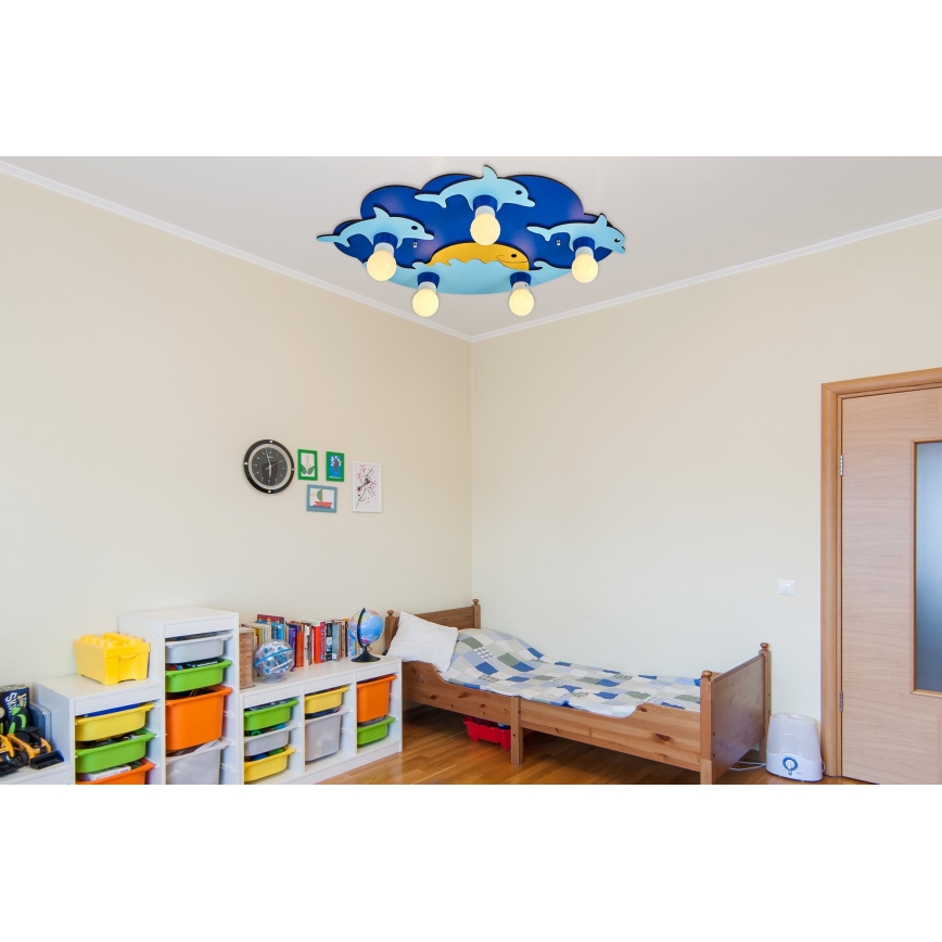 Plafondlamp LUCCA voor kinderen 5xE27/24W/230V blauw