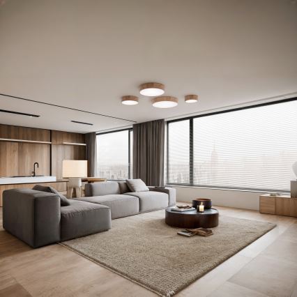 Plafondlamp met bewegings- en schemersensor CLEO 2xE27/24W/230V Ø 27,5 cm eiken