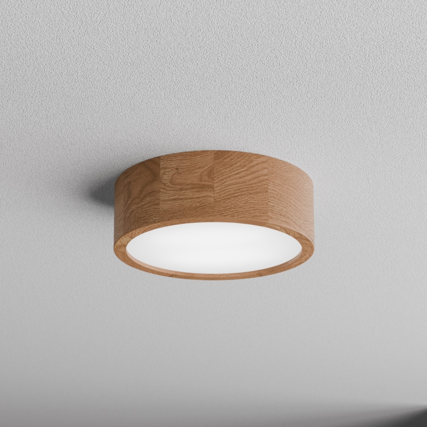 Plafondlamp met bewegings- en schemersensor CLEO 2xE27/24W/230V Ø 27,5 cm eiken