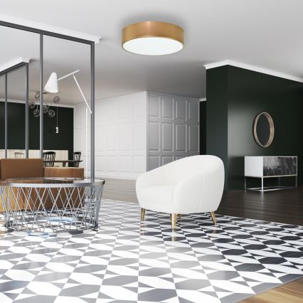 Plafondlamp met bewegings- en schemersensor CLEO 2xE27/24W/230V Ø 30 cm, goudkleurig