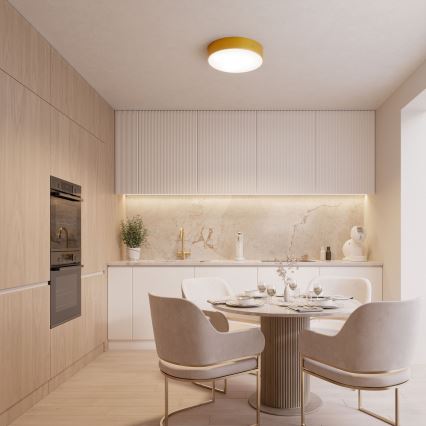 Plafondlamp met bewegings- en schemersensor CLEO 2xE27/24W/230V Ø 30 cm, goudkleurig