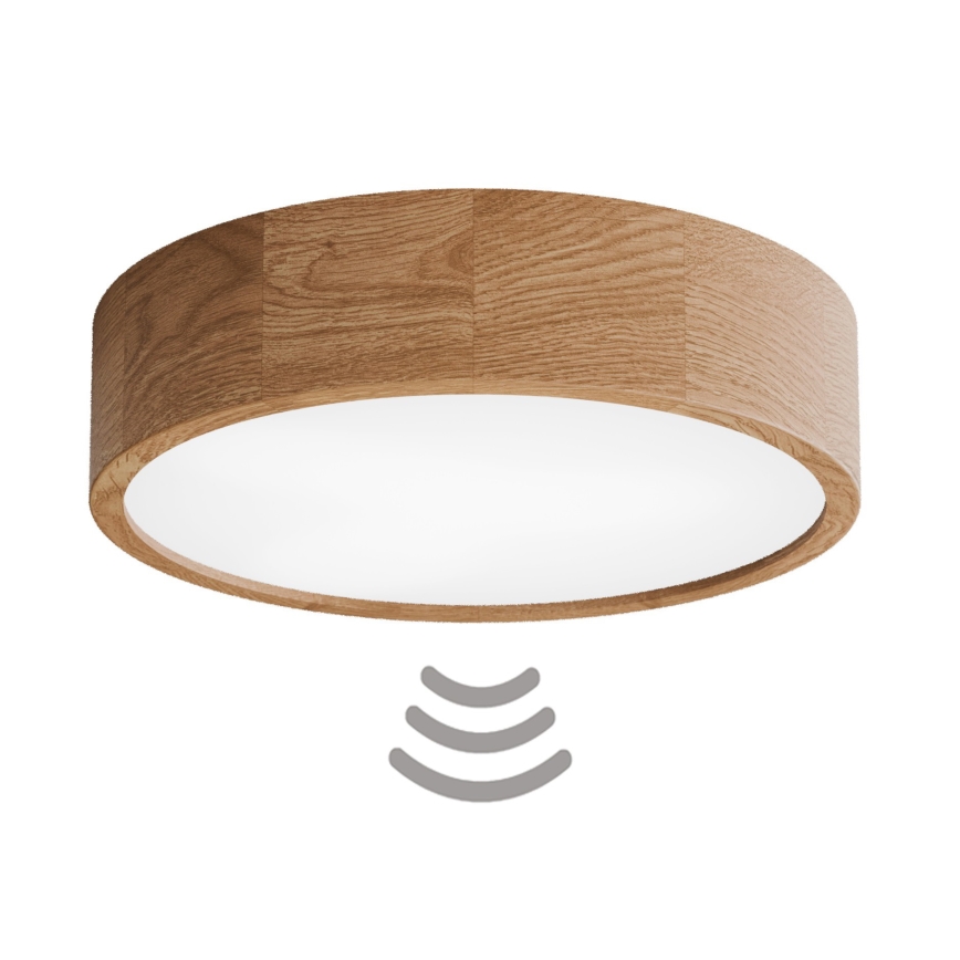 Plafondlamp met sensor CLEO 3xE27/24W/230V Ø 37,5 cm eiken