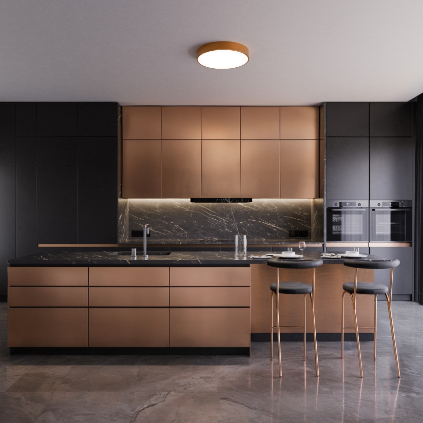 Plafondlamp met bewegings- en schemersensor CLEO 4xE27/24W/230V Ø 50 cm koperkleurig