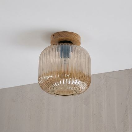 Plafondlamp MILOU WOOD 1xE27/15W/230V eiken/rookbeige Ø 20 cm