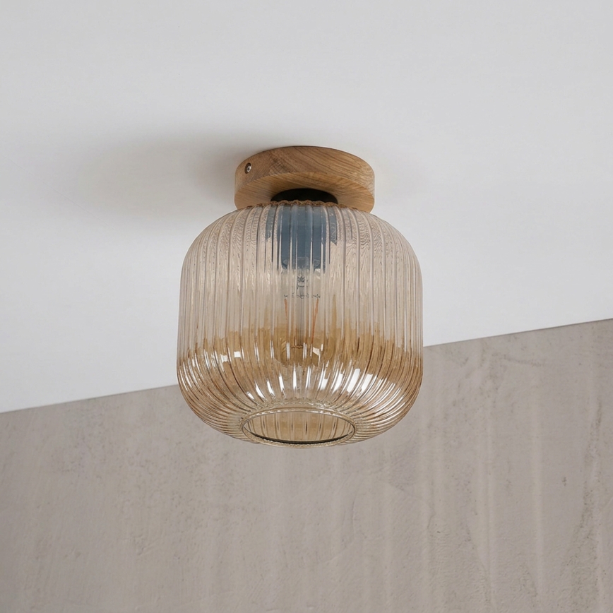 Plafondlamp MILOU WOOD 1xE27/15W/230V eiken/rookbeige Ø 20 cm