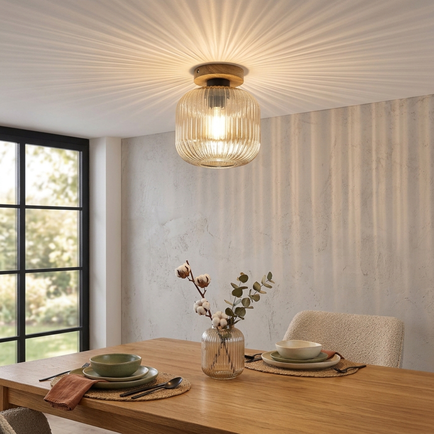Plafondlamp MILOU WOOD 1xE27/15W/230V eiken/rookbeige Ø 20 cm