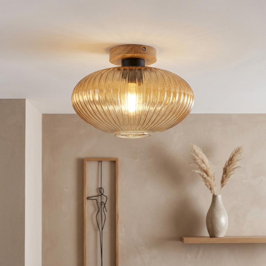 Plafondlamp MILOU WOOD 1xE27/15W/230V eiken/rookbeige Ø 29 cm