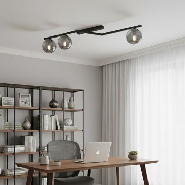 Plafondlamp NATON 3xE14/10W/230V zwart/gerookt glas