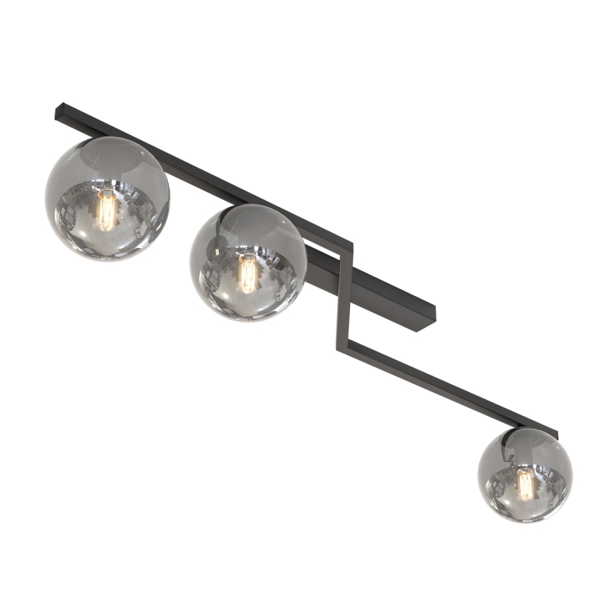 Plafondlamp NATON 3xE14/10W/230V zwart/gerookt glas