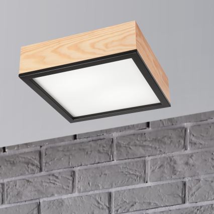 Plafondlamp NATURAL SQUARE 2xE27/15W/230V 31x31 cm Dennenboom/zwart