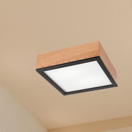 Plafondlamp OAK SQUARE 2xE27/15W/230V 31x31 cm eiken/zwart