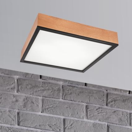 Plafondlamp OAK SQUARE 4xE27/15W/230V 48x48 cm eiken/zwart