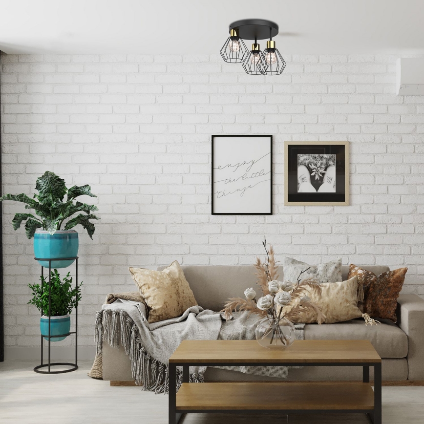 Plafondlamp PARKLA 3xE27/15W/230V zwart/goud