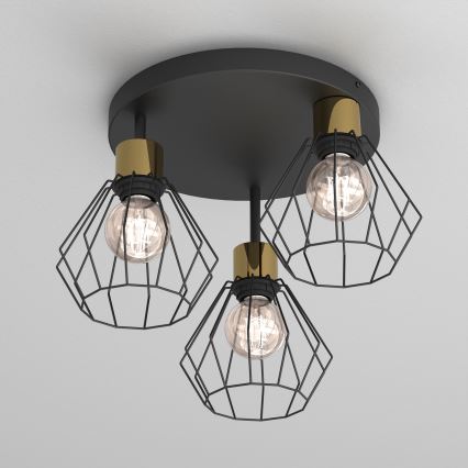 Plafondlamp PARKLA 3xE27/15W/230V zwart/goud