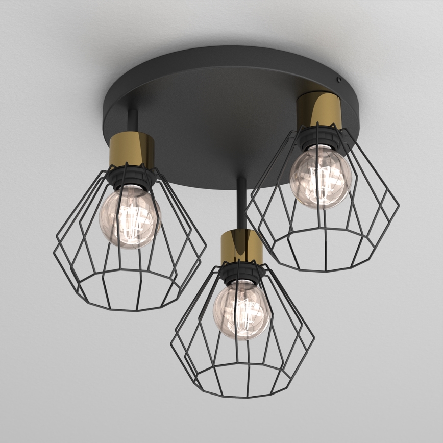 Plafondlamp PARKLA 3xE27/15W/230V zwart/goud