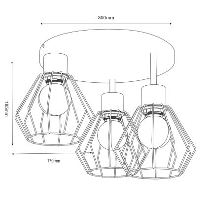 Plafondlamp PARKLA 3xE27/15W/230V zwart/goud