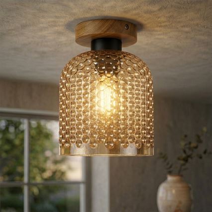 Plafondlamp ROCCO WOOD 1xE27/15W/230V eiken/rookbeige Ø 18 cm