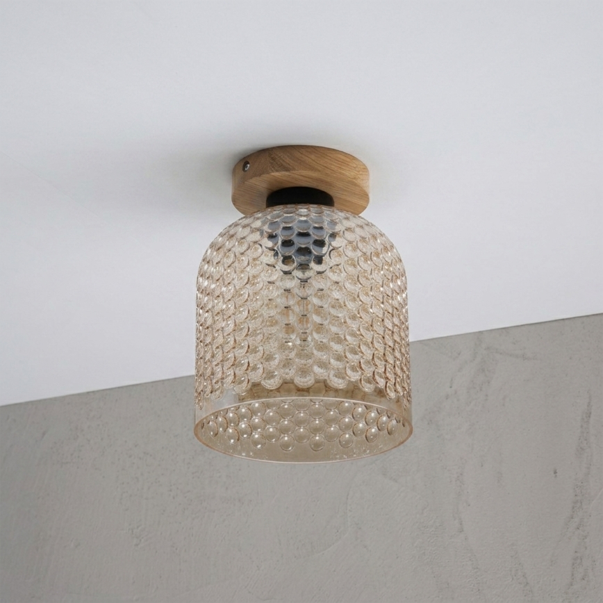 Plafondlamp ROCCO WOOD 1xE27/15W/230V eiken/rookbeige Ø 18 cm