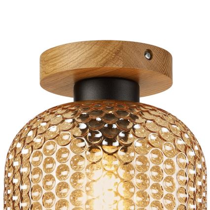 Plafondlamp ROCCO WOOD 1xE27/15W/230V eiken/rookbeige Ø 18 cm