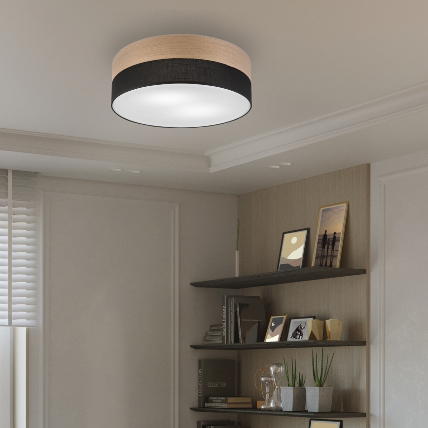Plafondlamp SIRJA WOOD 2xE27/15W/230V diameter 45 cm zwart/eiken