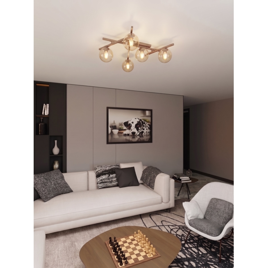 Plafondlamp SMART 5xE14/10W/230V beige/gerookt beige