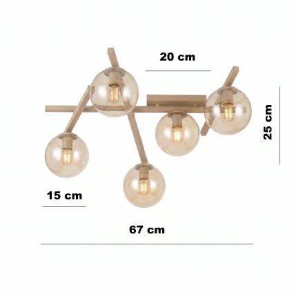 Plafondlamp SMART 5xE14/10W/230V beige/gerookt beige