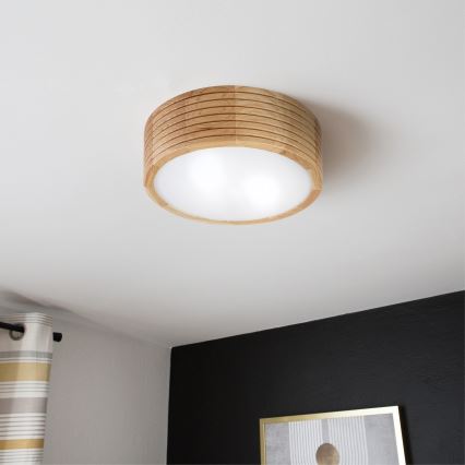 Plafondlamp voor badkamer LINARO 2xE27/15W/230V IP54 eiken Ø 27 cm