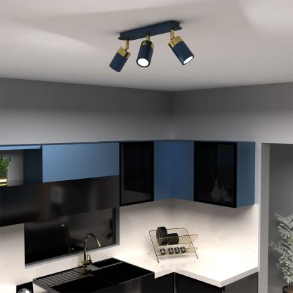 Plafondspot JOKER 3x GU10/25W/230V blauw/goud