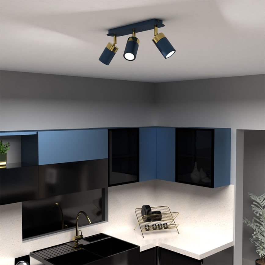 Plafondspot JOKER 3x GU10/25W/230V blauw/goud