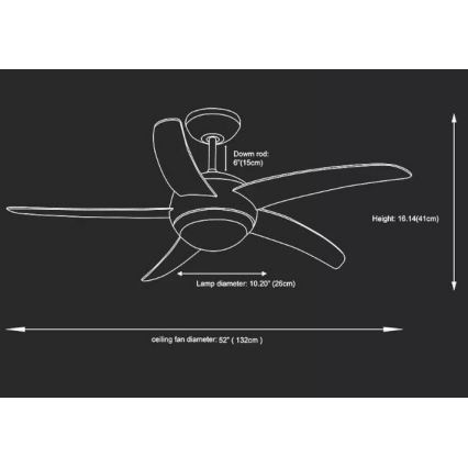 Plafondventilator 2xE27/20W/230V diameter 132 cm + afstandsbediening