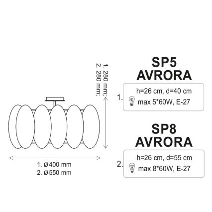 Plafondverlichting AURORA 8xE27/60W/230V