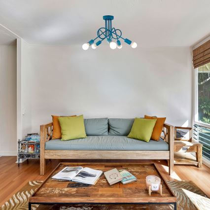 Plafondverlichting OXFORD 5xE27/15W/230V blauw