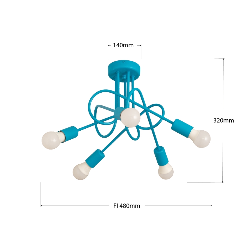 Plafondverlichting OXFORD 5xE27/15W/230V blauw