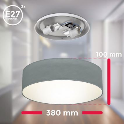 Plafonnier 2xE27/40W/230V, diam. 38 cm, gris