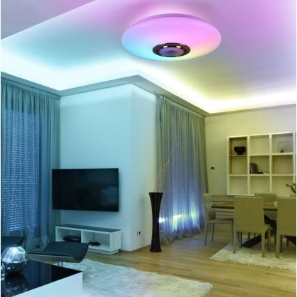 Plafonnier à intensité variable avec enceinte LED RGBW MAGIC MUSIC 18W/230V 3000-6500K + Télécommande